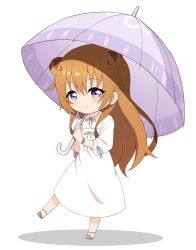 Rule 34 | 1girl, artist name, artist request, bare legs, barefoot, barefoot sandals (jewelry), blue ribbon, blush, bow, breasts, brown footwear, brown hair, butterfly (love live!), chibi, collared dress, double bun, dress, dress bow, feet, female focus, full body, hair between eyes, hair bun, hair rings, holding, holding umbrella, konoe kanata, long hair, long sleeves, looking at viewer, love live!, love live! nijigasaki high school idol club, love live! school idol festival, miniskirt, neck ribbon, parted lips, plaid, plaid dress, plaid skirt, pleated, pleated dress, pleated skirt, puffy long sleeves, puffy sleeves, purple eyes, purple umbrella, ribbon, sandals, skirt, small breasts, smile, solo, standing, standing on one leg, two side up, umbrella, watch, white background, white dress, white skirt, wristwatch