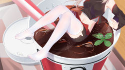 Rule 34 | armpits, artist name, ayanami (azur lane), ayanami (cola) (azur lane), ayanami (cola fills you with determination) (azur lane), azur lane, bare shoulders, black skirt, blonde hair, breasts, chinese commentary, cola, commentary request, cup, dated, detached sleeves, disposable cup, feet, head out of frame, highres, legs, long sleeves, medium breasts, midriff, mini person, minigirl, miniskirt, navel, official alternate costume, sarashi, see-through, see-through legwear, skirt, soda, stomach, thighhighs, thighs, toes, white thighhighs, wide sleeves, xiao shi lullaby