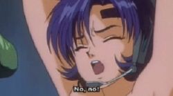 Rule 34 | 1990s (style), alien from the darkness, animated, animated gif, blue eyes, fellatio, headset, hikari (alien from the darkness), lowres, oral, purple hair, rape, retro artstyle, short hair, tentacles