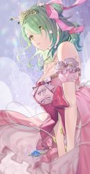 Rule 34 | 1girl, absurdres, amo 0, antlers, bare shoulders, braid, braided bangs, breasts, castle, ceres fauna, cleavage, closed mouth, cloud, detached sleeves, dress, eyes visible through hair, flower, gem, gown, green hair, hair flower, hair ornament, hair ribbon, highres, hololive, hololive english, horns, jewelry, large breasts, layered dress, long hair, looking at viewer, necklace, parted bangs, pearl (gemstone), petticoat, puffy short sleeves, puffy sleeves, ribbon, short sleeves, side ponytail, solo, star (sky), strapless, strapless dress, tiara, virtual youtuber, yellow eyes