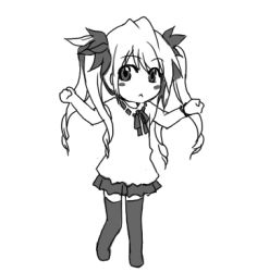 Rule 34 | 1girl, :&lt;, animated, animated gif, artist request, blush stickers, character request, chibi, dancing, greyscale, hair ribbon, long hair, lowres, monochrome, pani poni dash!, parody, quad tails, ribbon, roulette roulette, skirt, solo, thighhighs, vocaloid, zettai ryouiki
