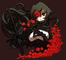 Rule 34 | armor, black hair, centurii-chan (artist), flower, hair over one eye, highres, long hair, red eyes, sword, weapon