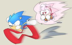 Rule 34 | 1boy, 1girl, amy rose, animal ears, animal nose, chasing, classic amy rose, flying, furry, furry female, furry male, heart, heart-shaped pupils, hedgehog, hedgehog boy, hedgehog ears, hedgehog girl, highres, risziarts, running, sonic (series), sonic the hedgehog, sonic the hedgehog (classic), super amy rose, symbol-shaped pupils