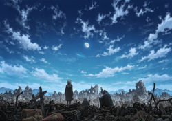 Rule 34 | cloak, cloud, moon, robe, rubble, ruins, scenery, shirakaba toshiharu, sky, usakichi, venus &amp; braves