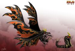 Rule 34 | absurdres, battra, bug, caterpillar, english text, evolutionary line, flying, forked tail, full body, godzilla (series), godzilla vs. mothra, gradient background, gugenheim98, highres, insect, kaiju, mandibles, monster, monster focus, moth, red eyes, sharp teeth, signature, solid eyes, spikes, spread wings, tail, teeth, toho