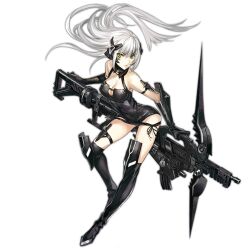 Rule 34 | 1girl, arm strap, barcode, black gloves, black leotard, black socks, bow, bow (weapon), breasts, character name, cleavage cutout, clothing cutout, crossbow, floating hair, full body, gager (girls&#039; frontline), girls&#039; frontline, gloves, green eyes, gun, headgear, holding, holding crossbow, holding gun, holding weapon, infukun, knee pads, kneehighs, knife, knife sheath, large breasts, leaning forward, leotard, long hair, looking at viewer, official art, ornament, panties, parted lips, photoshop (medium), sangvis ferri, sheath, simple background, socks, solo, thigh strap, transparent background, underwear, v-shaped eyebrows, very long hair, weapon, white hair