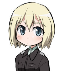 Rule 34 | 00s, 1girl, blonde hair, blue eyes, erica hartmann, military, military uniform, non-web source, short hair, solo, strike witches, uniform, world witches series