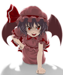 Rule 34 | 1girl, bad id, bad pixiv id, face, female focus, foreshortening, hat, open mouth, red eyes, remilia scarlet, shadow, solo, takemori shintarou, touhou
