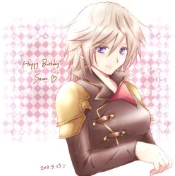 Rule 34 | 1girl, 2013, bad id, bad pixiv id, blue eyes, breasts, character name, dated, final fantasy, final fantasy type-0, happy birthday, heart, looking at viewer, mocha (tbc7500), school uniform, seven (fft-0), short hair, silver hair, smile, solo