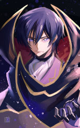 Rule 34 | 1boy, bad id, bad pixiv id, black cape, black gloves, blue eyes, blue hair, cape, closed mouth, code geass, frown, gloves, hair between eyes, highres, kubird meme, lelouch vi britannia, looking at viewer, male focus, solo, upper body