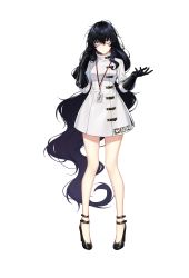 Rule 34 | 1girl, absurdly long hair, absurdres, alpha transparency, black footwear, black gloves, black hair, closed mouth, constricted pupils, counter:side, full body, gloves, hair between eyes, twirling hair, highres, knees, lone lee, long hair, official art, purple eyes, shoes, solo, transparent background, very long hair