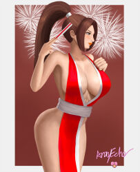 Rule 34 | 1girl, breasts, fatal fury, fireworks, highres, large breasts, shiranui mai, solo