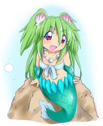 Rule 34 | 1girl, bad id, bad pixiv id, green hair, jewelry, mermaid, mikomu, monster girl, muromi-san, namiuchigiwa no muromi-san, necklace, red eyes, seashell, shell, twintails, two side up