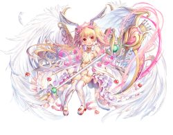 Rule 34 | 1girl, animal ears, awakening (sennen sensou aigis), blonde hair, boots, rabbit ears, crown, detached collar, dress, earrings, fake animal ears, feathers, flat chest, floating hair, full body, gloves, jewelry, knees together feet apart, long hair, looking at viewer, magic, navel, official art, open mouth, paphiria (sennen sensou aigis), red eyes, revealing clothes, sennen sensou aigis, solo, sorimura youji, thigh boots, thighhighs, transparent background, white gloves, white wings, wings