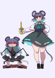 Rule 34 | animal ears, basket, black footwear, breasts, capelet, crystal, curvy, dowsing rod, dress, enajii, grey dress, grey hair, grey skirt, grey vest, highres, jewelry, large breasts, layered clothes, long sleeves, mouse (animal), mouse ears, mouse girl, mouse tail, nazrin, pendant, red eyes, shirt, shoes, short hair, skirt, skirt set, socks, tail, thick thighs, thighs, touhou, vest, white capelet, white shirt