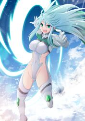 Rule 34 | 1girl, blue hair, breasts, colored inner hair, cross (crossryou), fate/grand order, fate (series), green eyes, green hair, highres, kukulkan (fate), kukulkan (second ascension) (fate), large breasts, long hair, multicolored hair, sky, solo