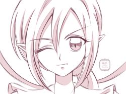 Rule 34 | 1girl, crossdressing, fang, fantasy, lady bat, long hair, mermaid melody pichi pichi pitch, one eye closed, pointy ears, ponytail, portrait, remyfive, reverse trap, shirt, sketch, smile, straight hair, vampire, wings, wink