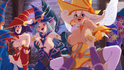 Rule 34 | 3boys, 6+girls, apple magician girl, bare shoulders, berry magician girl, blonde hair, blush, boots, breasts, censored, chocolate magician girl, dark magician, dark magician girl, duel monster, earrings, garter straps, grabbing, grabbing another&#039;s breast, green eyes, green hair, group sex, hat, jewelry, kiwi magician girl, large breasts, lemon magician girl, long hair, mizutenka, mosaic censoring, multiple boys, multiple girls, navel, nipples, open mouth, orange hair, orgy, pacifier, penis, purple hair, red eyes, sex, short hair, thigh boots, thighhighs, wings, witch hat, yellow eyes, yu-gi-oh!