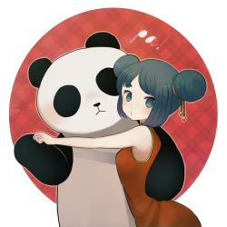 Rule 34 | 1girl, ayu (mog), bare arms, bare shoulders, china dress, chinese clothes, closed mouth, dancing, double bun, dress, hair ornament, looking at viewer, o3o, original, panda, red background, red dress, sleeveless, sleeveless dress, solo