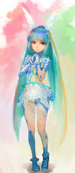 Rule 34 | 1girl, abstract background, absurdres, bad id, bad pixiv id, blue eyes, blue hair, dissolving clothes, dress, elle (million arthur), eyelashes, facing viewer, gloves, head wings, highres, kaku-san-sei million arthur, ladic, legs, long hair, looking at viewer, matching hair/eyes, million arthur (series), multicolored hair, own hands clasped, own hands together, shoes, sidelocks, solo, streaked hair, very long hair, wings