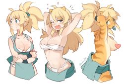 Rule 34 | 1girl, absurdres, adjusting hair, blonde hair, breasts, censored, furry, furry female, green eyes, heart, heart censor, highres, large breasts, long hair, looking at viewer, original, short hair, striped skin, sui (suizilla), tiger girl, transformation
