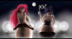 Rule 34 | 2girls, absurdres, ass, breasts, curvy, dxd, high school dxd, highres, huge breasts, large breasts, long hair, multiple girls, original, racing, rias gremory, school, self-upload, short hair, thick thighs, thighs