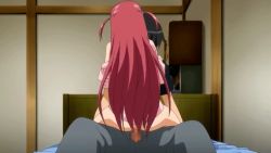 Rule 34 | 10s, 1boy, 1girl, animated, animated gif, bed, censored, clothed sex, from behind, fukubiki! triangle: miharu after, long hair, pink hair, sex, shinonome miharu