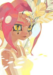 Rule 34 | 1girl, absurdres, bare shoulders, breasts, dark-skinned female, dark skin, highres, korean commentary, leejcantdecide, long hair, medium breasts, melting, melting eyes, nintendo, octoling, octoling girl, octoling player character, pink hair, plant, simple background, solo, splatoon (series), suction cups, tentacle hair, upper body, white background, yellow eyes