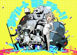 Rule 34 | 1girl, absurdres, bear, bodysuit, commentary request, green eyes, grey bodysuit, grey hair, highres, humanoid robot, martin (punishing: gray raven), multiple others, nanami: starfarer (punishing: gray raven), nanami (punishing: gray raven), non-humanoid robot, open mouth, punishing: gray raven, robot, robot animal, side ponytail, spacesuit, teeth, tiara, translation request, upper teeth only, watasi ch3