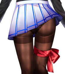 Rule 34 | 1girl, absurdres, ass, ass focus, black panties, bow, brown pantyhose, from behind, girls&#039; frontline, han a o3o, highres, long sleeves, miniskirt, negev (girls&#039; frontline), panties, panties under pantyhose, pantyhose, pleated skirt, purple skirt, red bow, skirt, solo, standing, thigh bow, thigh gap, thighband pantyhose, thighs, underwear, upskirt