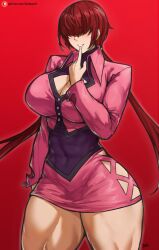 Rule 34 | batako (batakoart), breasts, cleavage, highres, large breasts, red hair, shermie (kof), snk, the king of fighters, thick thighs, thighs