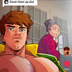 Rule 34 | 1boy, 1girl, :o, alex (stardew valley), bara, bare pectorals, brown hair, closed mouth, cover them up slut (meme), green eyes, green jacket, grey hair, hair bun, impetuss, jacket, japanese clothes, kimono, large pectorals, looking at viewer, meme, multicolored clothes, multicolored jacket, muscular, muscular male, nipples, old, old woman, open clothes, open jacket, pectoral focus, pectorals, pink kimono, short hair, single hair bun, stardew valley, two-tone jacket, yellow jacket