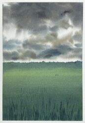 Rule 34 | 2others, cloud, cloudy sky, day, field, forest, grass, grasslands, grey sky, highres, horizon, mouen tw, multiple others, nature, original, painting (medium), sky, traditional media, watercolor (medium)