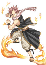 Rule 34 | 1boy, black eyes, fairy tail, fire, highres, male focus, natsu dragneel, pink hair, scarf, short hair, smile, solo, xsorax812
