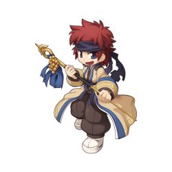 Rule 34 | 1boy, bell, black headband, blue eyes, brown pants, chibi, full body, hanbok, headband, holding, holding staff, jingle bell, korean clothes, long sleeves, looking at viewer, male focus, messy hair, official art, open mouth, pants, ragnarok online, red hair, shakujou, shirt, shoe soles, short hair, simple background, smile, solo, soul linker (ragnarok online), staff, standing, tachi-e, transparent background, white footwear, white shirt, yuichirou