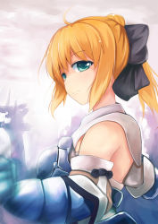 Rule 34 | 1girl, armor, artoria pendragon (all), artoria pendragon (fate), awl, bad id, bad pixiv id, bare shoulders, blonde hair, bow, capcom, fate/stay night, fate/unlimited codes, fate (series), green eyes, hair bow, saber (fate), saber lily, solo, toaru awl
