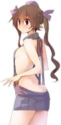Rule 34 | 1girl, back, backless dress, backless outfit, bare back, bare shoulders, breasts, brown eyes, brown hair, commentary request, cowboy shot, dress, female focus, hair ribbon, halterneck, hat, himekaidou hatate, kamukamu (ars), long hair, meme attire, naked sweater, pointy ears, purple ribbon, ribbed sweater, ribbon, sideboob, simple background, sketch, small breasts, solo, sweater, sweater dress, tokin hat, touhou, turtleneck, turtleneck sweater, twintails, virgin killer sweater, white background