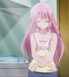 Rule 34 | 1girl, animated, animated gif, armpits, breasts, flat chest, long hair, nana asta deviluke, nipples, no bra, pink hair, small breasts, to love-ru, to love-ru darkness, undressing