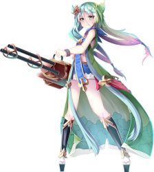 Rule 34 | 1girl, artist request, breasts, full body, green eyes, green hair, gun, hair between eyes, hair ornament, holding, holding gun, holding weapon, long hair, looking at viewer, low twintails, nagashino (oshiro project), official art, oshiro project:re, oshiro project:re, small breasts, transparent background, twintails, weapon