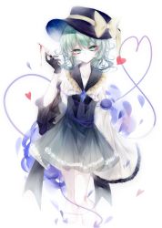Rule 34 | 1girl, absurdres, akige, black bow, black gloves, black hat, blood, blue flower, blue petals, blush, bow, buttons, diamond button, dress, flower, frilled shirt collar, frilled sleeves, frills, gloves, green eyes, green hair, green skirt, hair between eyes, hat, heart, heart of string, highres, holding, holding knife, knife, komeiji koishi, long sleeves, looking at viewer, petals, shirt, short hair, simple background, skirt, solo, third eye, touhou, white background, white shirt, yellow bow, yellow shirt