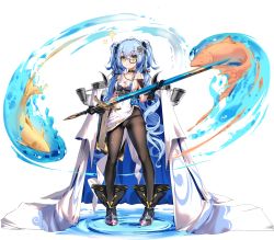 Rule 34 | 1girl, :3, ark order, belt, black footwear, black pantyhose, blue hair, boots, breasts, bubble, cape, choker, dress, fang, finn eces (ark order), fish, fish hair ornament, fish tattoo, gold trim, green eyes, hair ornament, holding, holding sheath, holding sword, holding weapon, jellyfish, long hair, low twintails, monocle, official art, panties, panties under pantyhose, pantyhose, sheath, sheathed, solo, sparkle, starfish, sword, tachi-e, tattoo, transparent background, twintails, two side up, underwear, very long hair, water, wavy hair, weapon, white cape, white dress, white panties, you ni ge shaobing