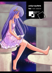 Rule 34 | 1girl, barefoot, bedrawbox, book, casual, crescent, crescent hair ornament, female focus, hair ornament, mizushima kai, patchouli knowledge, solo, touhou