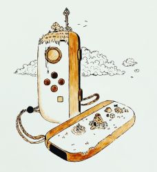 Rule 34 | bird, bonfire, cloud, controller, d-pad, game controller, grass, hanging, limited palette, nintendo, nintendo switch, no humans, sepia, shrine, simple background, the legend of zelda, the legend of zelda: breath of the wild, tower, traditional media, tree, when you see it, white background, willowstration, x