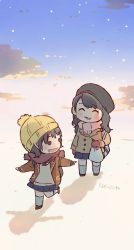 Rule 34 | 2girls, :d, ^ ^, akb48, backpack, bag, beanie, black eyes, black hair, black headwear, blue skirt, blush, brown coat, brown scarf, buttons, chibi, closed eyes, coat, double-breasted, closed eyes, fang, hat, highres, holding, holding bag, kneehighs, long hair, long sleeves, miniskirt, mittens, mole, mole under eye, multiple girls, ooshima ryouka, oowada nana, open mouth, outstretched arms, phone wallpaper, pink scarf, pleated skirt, real life, scarf, shoulder bag, skirt, smile, snow, snowing, socks, spread arms, standing, taneda yuuta, walking, wallpaper, winter, winter clothes, yellow headwear