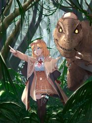 Rule 34 | 1girl, 1other, absurdres, dinosaur, hat, highres, hololive, hololive english, magnifying glass, pointing, virtual youtuber, wagachop, watson amelia