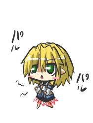 Rule 34 | 1girl, blonde hair, blush stickers, female focus, goma (gomasamune), green eyes, long sleeves, mizuhashi parsee, open mouth, paru paru, pointy ears, short hair, solo, touhou, white background