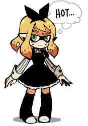 Rule 34 | &gt;:(, 1girl, alternate costume, annoyed, black dress, black footwear, boots, breasts, burnishable, dress, english text, frown, full body, gothic lolita, green eyes, inkling, inkling girl, inkling player character, lolita fashion, long sleeves, looking at viewer, md5 mismatch, nail polish, nintendo, numbers (pigpenandpaper), orange hair, pinstripe pattern, shadow, short dress, short hair, simple background, sketch, sleeve cuffs, small breasts, solo, speech bubble, splatoon (series), splatoon 1, standing, striped, sweat, tentacle hair, v-shaped eyebrows