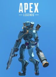 Rule 34 | 1boy, apex legends, assault rifle, canister, copyright name, gun, highres, holding, holding gun, holding weapon, humanoid robot, logo, looking down, male focus, no humans, one-eyed, pathfinder (apex legends), r-301 carbine, rifle, robot, science fiction, solo, sora-bakabon, standing, weapon