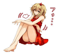 Rule 34 | 1girl, aki shizuha, alternate costume, amagi (amagi626), blonde hair, blush, dress, hair ornament, highres, leaf hair ornament, leaf print, legs together, looking at viewer, no panties, open mouth, short hair, sigh, simple background, sitting, sketch, solo, thighs, touhou, white background, yellow eyes