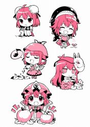 Rule 34 | 5girls, ahoge, animal ears, animal hat, bandaged arm, bandages, bird ears, bird wings, blush, bubble skirt, chibi, closed eyes, closed mouth, double bun, dress, earrings, eighth note, flower, food, fox mask, frilled dress, frilled kimono, frills, full body, hair between eyes, hair bun, hat, hata no kokoro, ibaraki kasen, japanese clothes, jewelry, kapuchii, kimono, kneehighs, long hair, long sleeves, looking at viewer, mask, mask on head, mob cap, multiple girls, musical note, mystia lorelei, okunoda miyoi, open mouth, outstretched arms, pink eyes, pink hair, pink theme, pleated skirt, pumpkin, rose, saigyouji yuyuko, seed, shirt, shoes, short hair, short sleeves, simple background, single earring, skirt, smile, socks, spoken musical note, spread arms, tabard, touhou, triangular headpiece, vegetable, watering, whale hat, white background, wide sleeves, winged footwear, winged hat, wings
